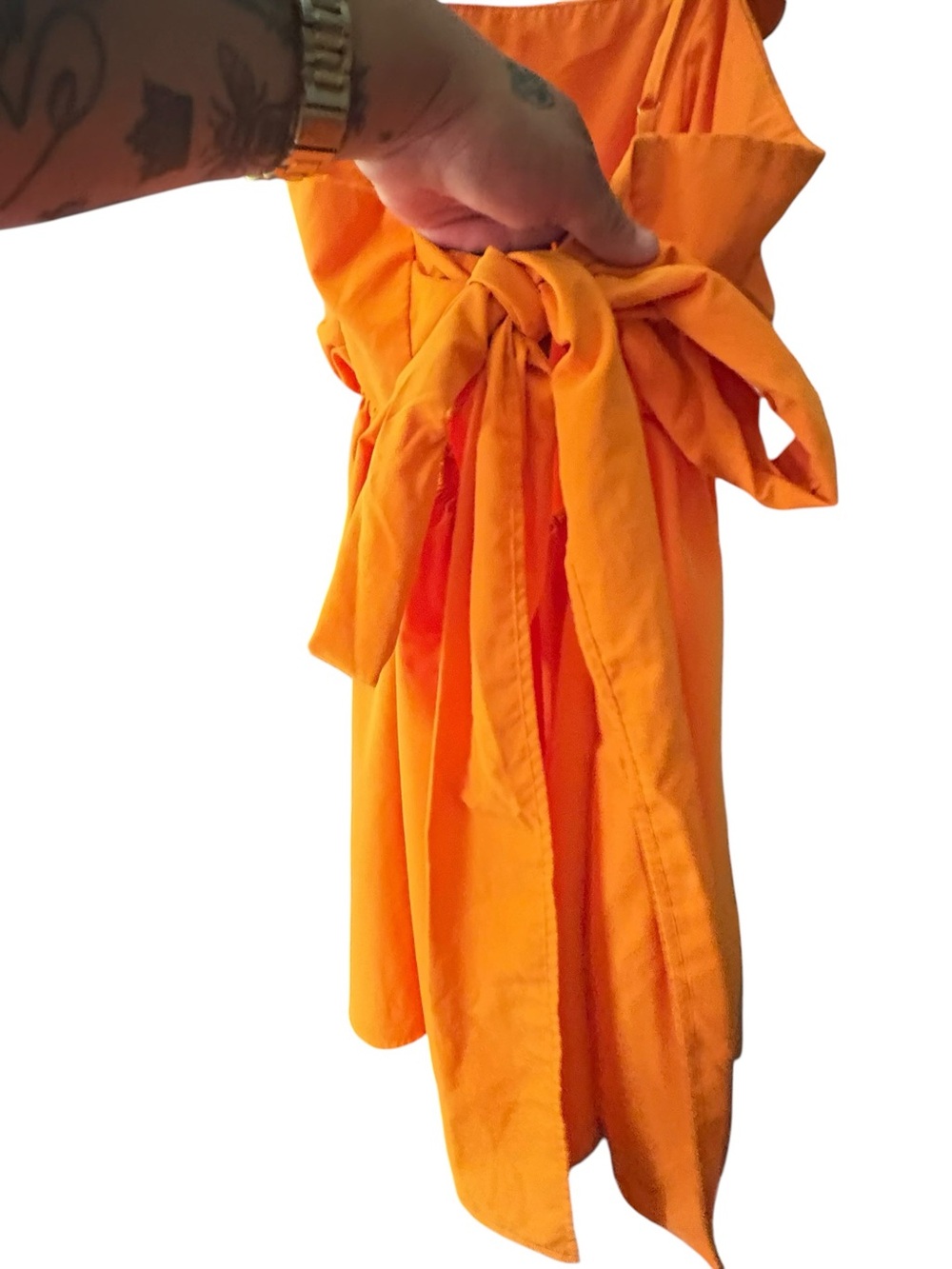 Bright Orange Spaghetti Strap Large Back Bow Mini Dress sz M - Picture 5 of 7